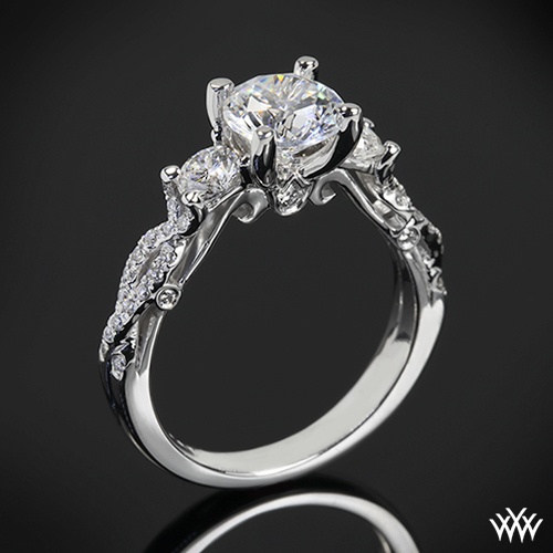 زفاف - 18k White Gold Verragio INS-7055R Twisted Shank 3 Stone Engagement Ring