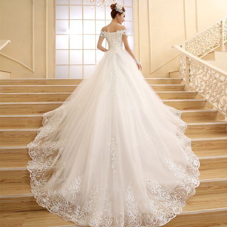 Mariage - QQ Lover Vestido De Novia Princess White Lace Embroidery Beading Luxury Long Royal Train Wedding Dress