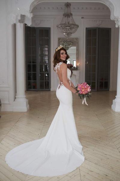 Wedding - Stunning Mermaid Sleeveless Lace Wedding Dress Zipper Button WD041