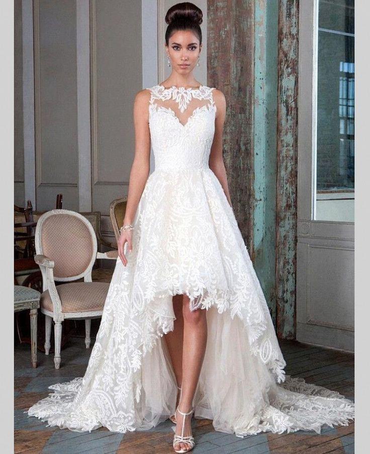 زفاف - Sexy Lace Backless High Low Wedding Dresses Short Front Long Back Custom Made