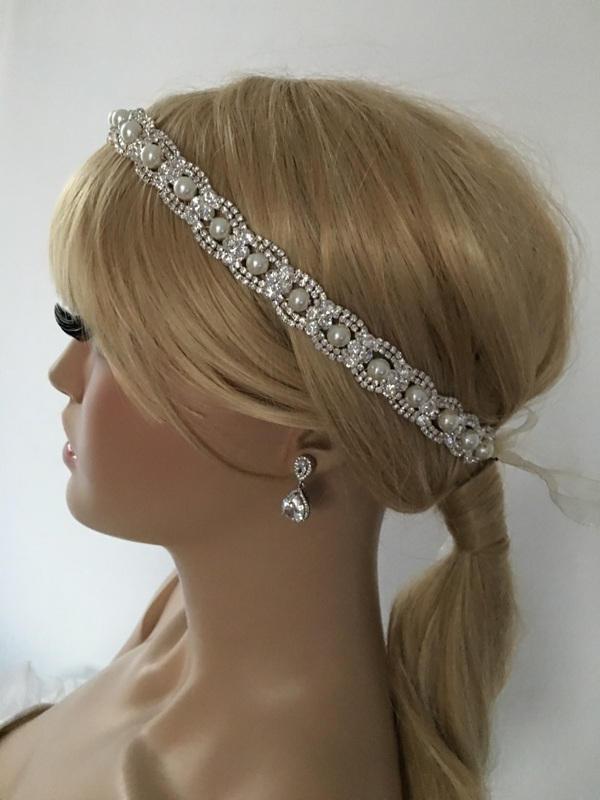 Hochzeit - Ivory pearl and rhinestones headband, bridal headband, headpiece, wedding hairband