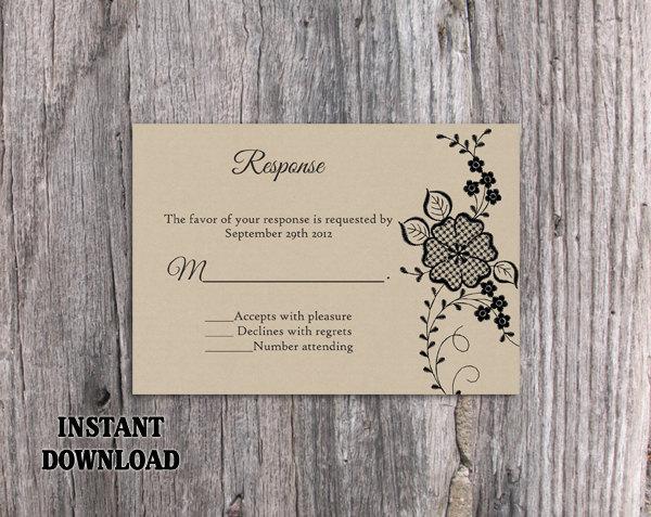 Wedding - DIY Lace Wedding RSVP Template Editable Word File Instant Download Burlap Rsvp Template Printable Vintage Rsvp Floral RSVP Card Rustic Rsvp - $7.90 USD