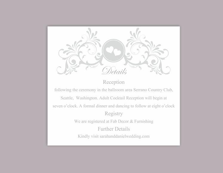 Hochzeit - DIY Wedding Details Card Template Download Printable Wedding Details Card Editable Gray Silver Details Card Elegant Heart Information Cards - $6.90 USD