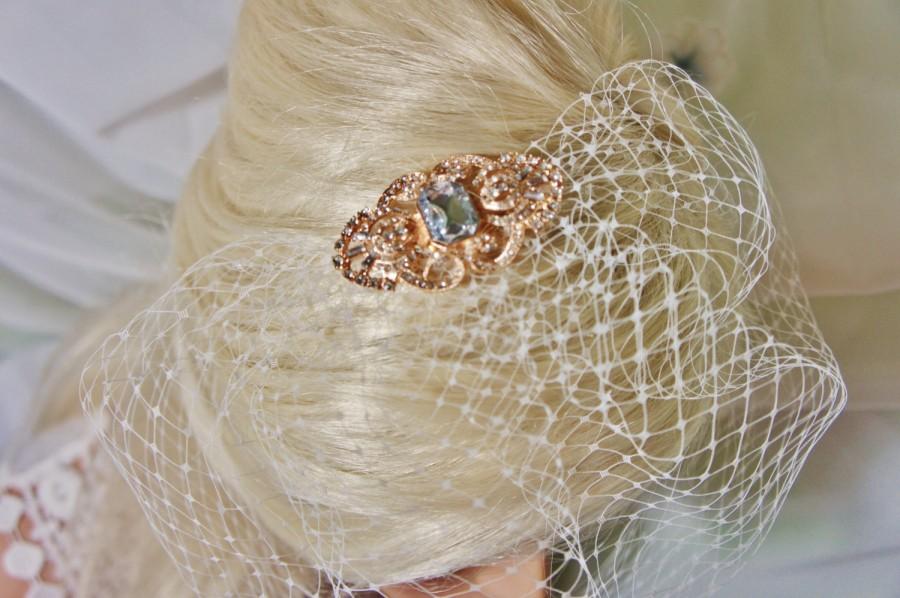 Wedding - Vintage rose gold or Silver Brooch Birdcage Detachable, Choose Your Color Veil,  Blusher/Bandeau Birdcage, Detachable Comb Birdcage