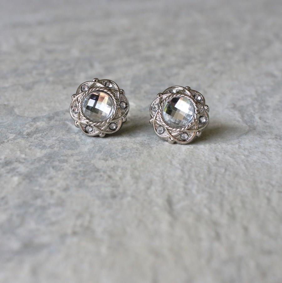 Wedding - Crystal Silver Earrings, Crystal Earrings, Inexpensive Earrings, Inexpensive Jewelry, Silver Bridesmaid Earrings, Silver Costume Jewelry
