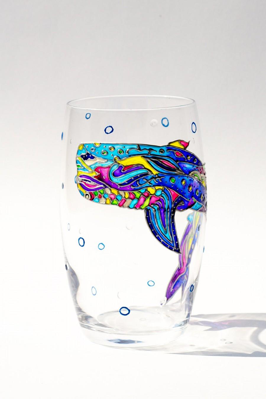 Wedding - Bridesmaids' Gifts Whale Stemless Wine Glasses Whale gift Mug Drinking Glasses Beach Wine Glass Ocean decor coastal - $26.50 USD