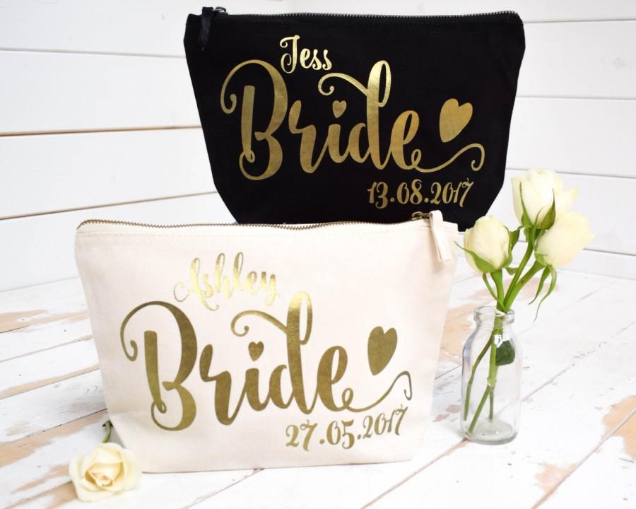 زفاف - Bride Gift - Personalised Gift Make Up Bag - Bridesmaid, Maid of Honour, Flower Girl Present, Unique Gift for Bridal Party Bags, Makeup Bags