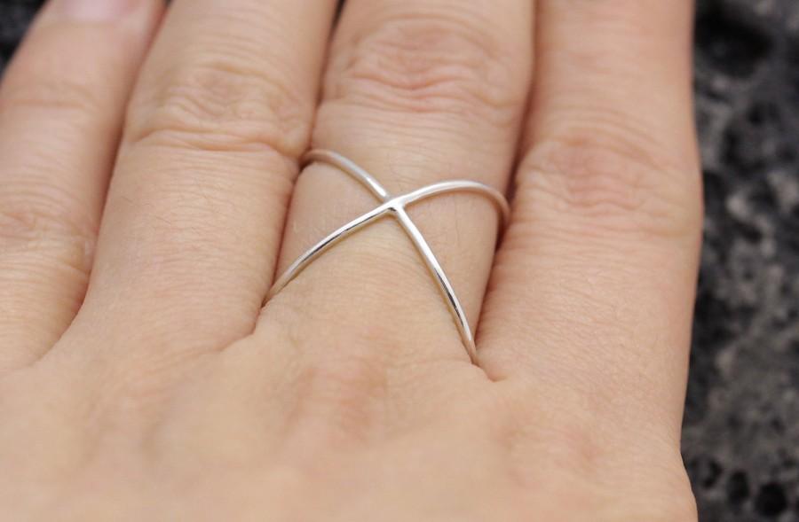 زفاف - 1.0 mm 925 stering silver simple criss cross x ring