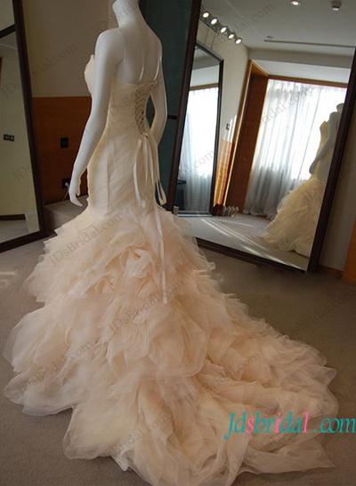 Wedding - Inspired designer blush ruffled mermaid wedding dress