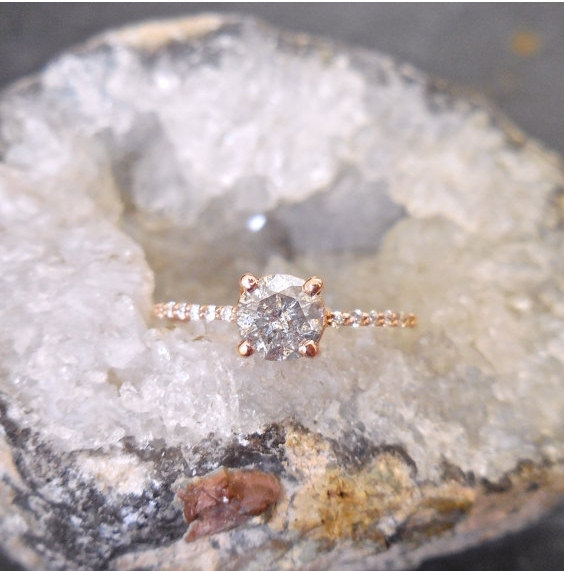 زفاف - Salt and Pepper Diamond Ring - Diamond Band, Rose Gold, Rustic Diamond Engagement Ring, Salt and Pepper Diamond, Modern Engagement