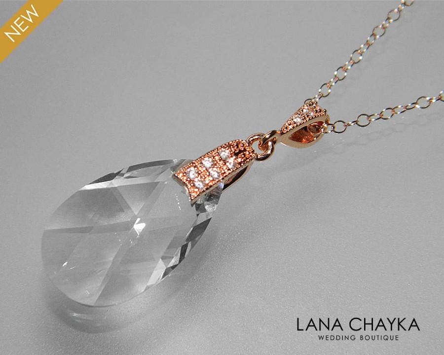 Mariage - Clear Crystal Rose Gold Necklace Swarovski Crystal Wedding Necklace Teardrop Crystal Rose Gold Bridal Necklace Wedding Jewelry Prom Jewelry - $27.90 USD