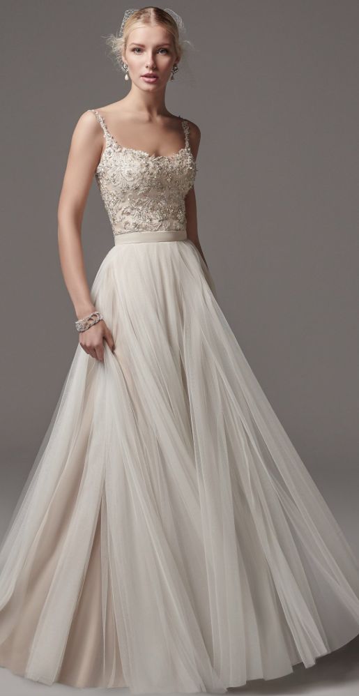 Spaghetti Strap Bead Embellished Bodice Tulle Skirt Wedding Dress 2695271 Weddbook