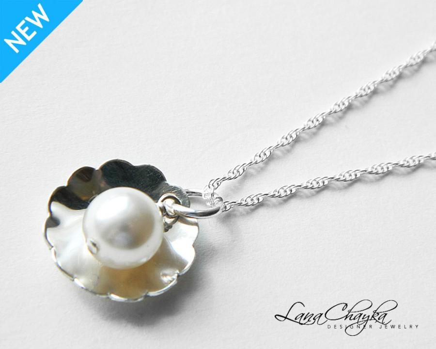 Mariage - White Cream Pearl Silver Necklace 925 Sterling Silver Ivory or White Pearl Necklace Beach Wedding Pearl Necklace Pendant, Bridesmaid Gift - $21.50 USD