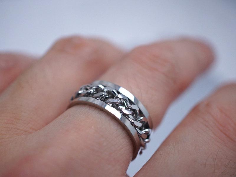 زفاف - Spinner Ring, Silver Braided Ring, Mens Rings, Custom Engraved Ring, Stainless Steel Ring, Inlay Chain, Wedding Band, Anniversary Gift