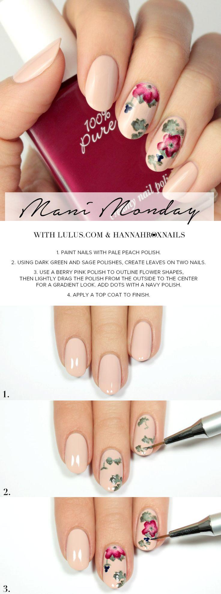 Wedding - Mani Monday: Peach Floral Print Nail Tutorial (Lulus.com Fashion Blog)
