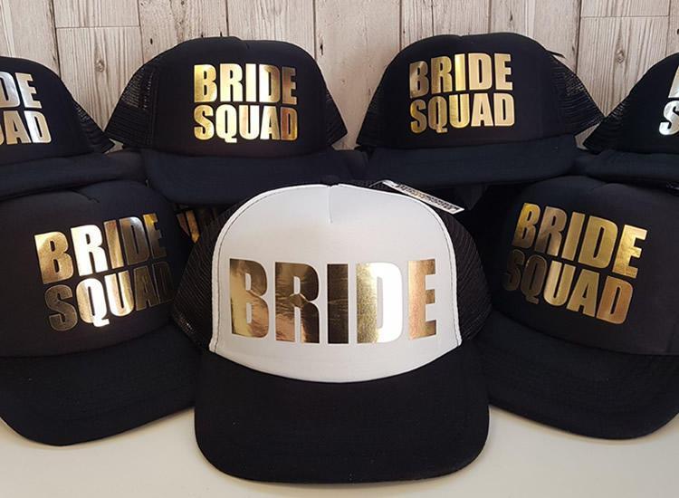 زفاف - Bride Squad Bridesmaid Hen Party Half Mesh Baseball Trucker Rapper Cap Hat, Bridal Party Caps