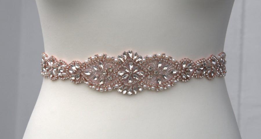 Hochzeit - Rose Gold Luxury Bridal Sash,Wedding Dress Sash Belt Rhinestone Sash Rose Gold Bridal Bridesmaid Sash Belt Rose Gold Wedding dress sash