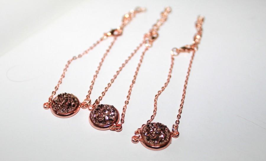 Wedding - EXPRESS SHIPMENT Rose Gold Plated Druzy Bracelet / Drusy Jewelry / 12 mm / Bridesmaid set of 3, 4, 5, 6, 7, 8, 9, 10, 14 / Gift for her