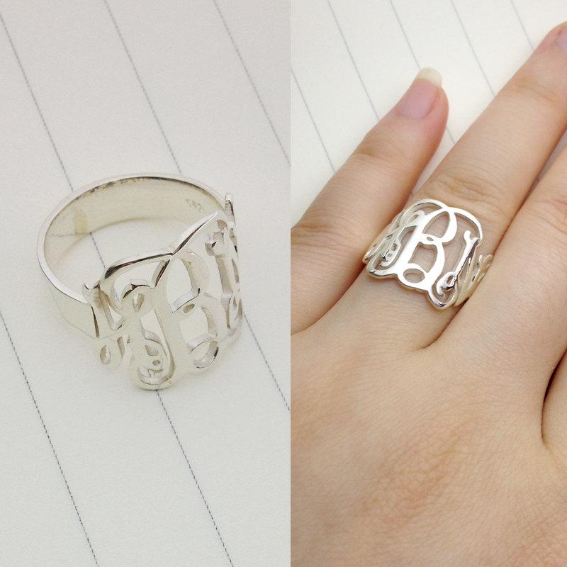 Mariage - Silver Monogram Ring,Personalized Monogram Ring,3 Initial Monogram Ring,Any Initial Ring,Christmas Gift
