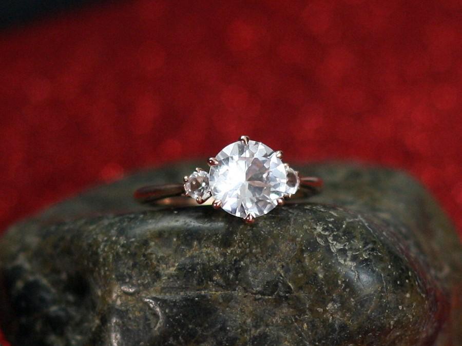 Hochzeit - Forever One Moissanite Engagement Ring 3 Gem Stone 2cts 8mm Cupid Custom Size White-Yellow-Rose Gold-10k-14k-18k-Platinum