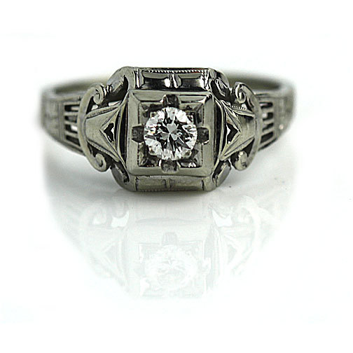 Wedding - Antique Engagement Ring 1930's .20ctw Vintage Engagement Ring Old European Cut Diamond Art Deco 18kt White Gold Filigree Ring Vintage Ring