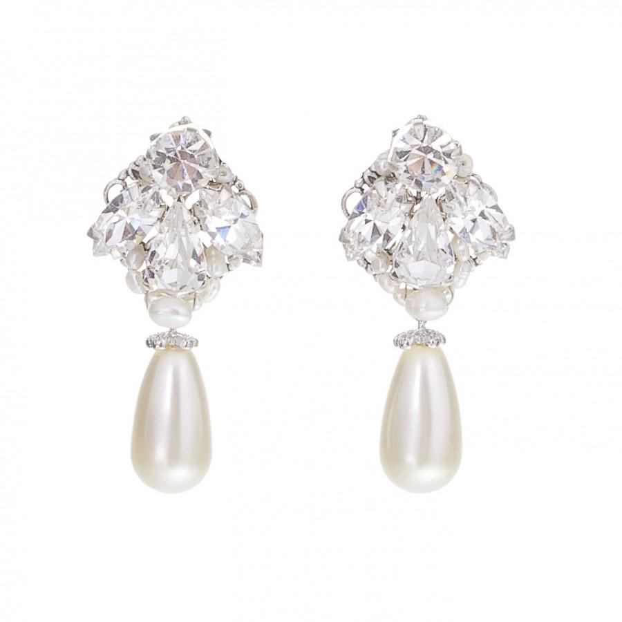 زفاف - Pearl and Crystal Wedding Earrings Vintage Bridal Earrings Small Chandelier Earrings Swarovski Crystal Pearl Wedding Jewelry