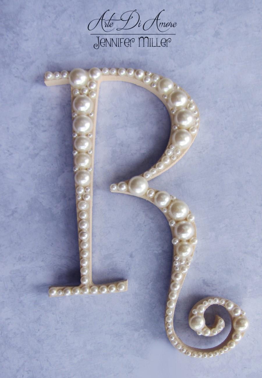 Wedding - Ivory Letter Pearl Embellished Initial Wedding Cake Topper