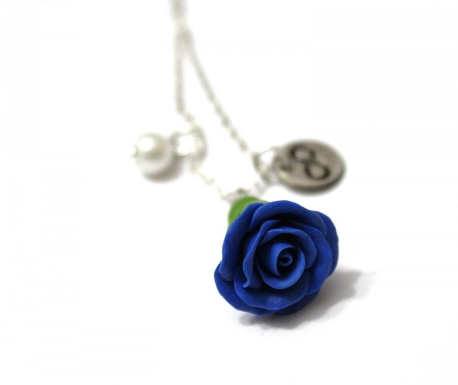 زفاف - Rosebud Infinity Necklace Blue Rose Necklace, Flower Jewelry, Infinity Necklace, Bridesmaid Necklace, Blue Rose Jewelry