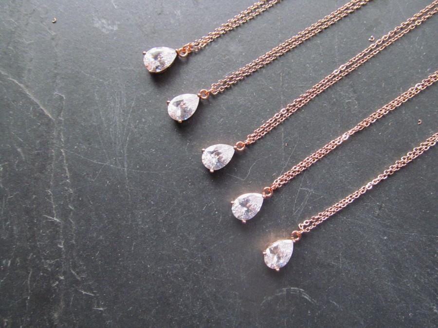 Mariage - rose gold necklace, rose gold bridesmaid necklace, rose gold crystal necklace, rose gold pendant necklace, rosegold bridesmaid