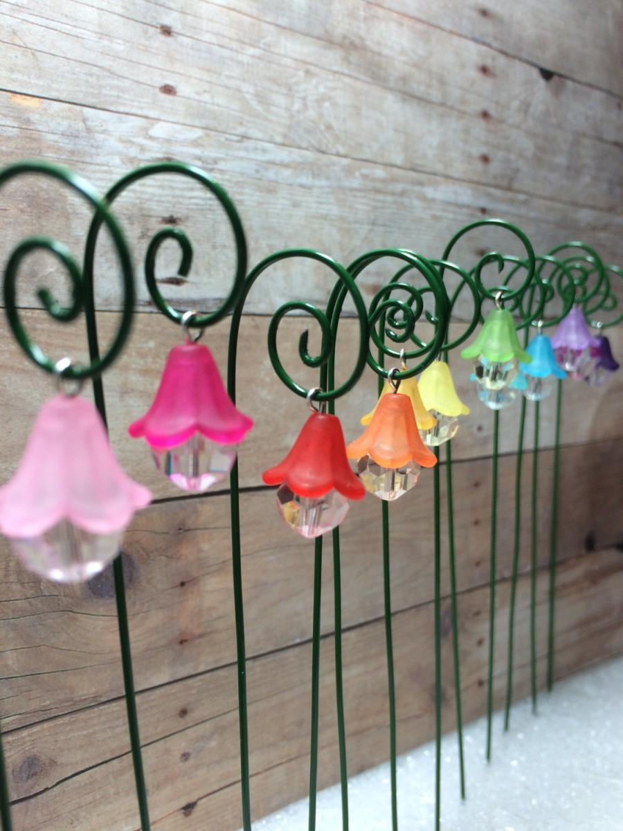 Mariage - Fairy garden lantern miniature garden accessory set of 3 hanging lantern flower style with shepherds hook