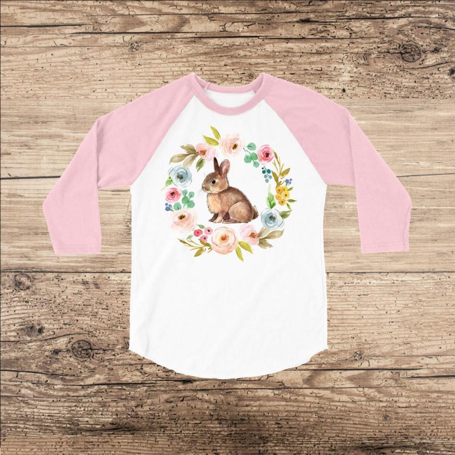 Wedding - Easter Shirt with Sweet Bunny and Vintage Flowers