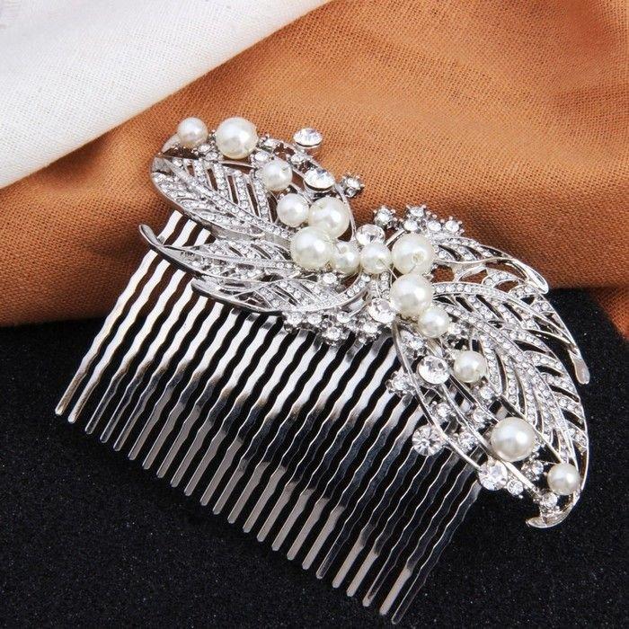 Wedding - Leaf Ivory Pearl Bridal Hair Accessories Comb Silver