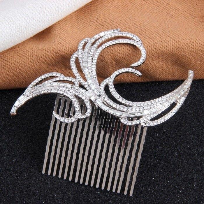 Hochzeit - Silver Rhinestone Wedding Bridal Hair Comb Piece