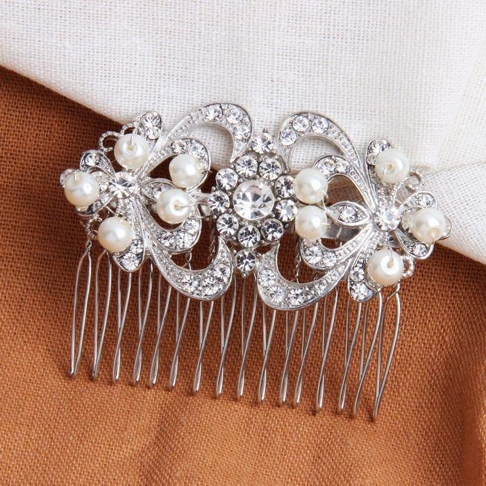Wedding - Bridal Hair Comb Pearl Hairpiece For Brides