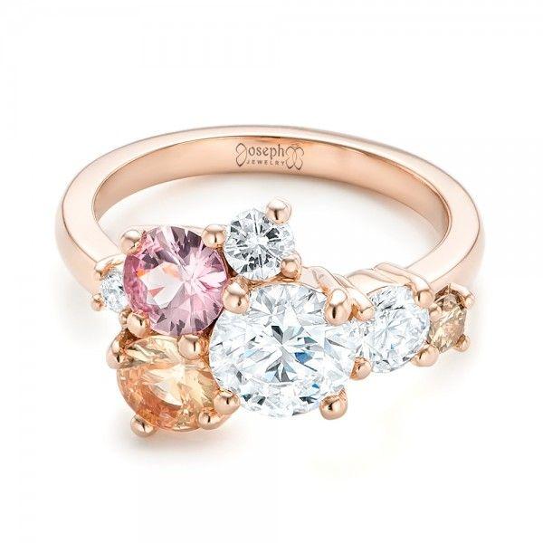 زفاف - Custom Cluster Set Diamond And Sapphire Engagement Ring #102855