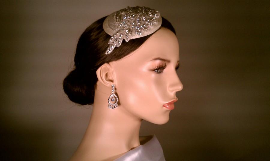 زفاف - Bridal Hat  / Rhinestone Fascinator. Mini Bridal Hat / Grace