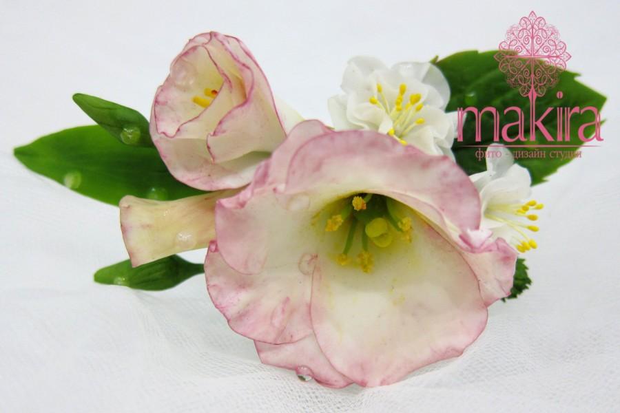 Mariage - Bridal hair pin, bridal flower hair clip, bridal flower pin, wedding hair pins,bridal hair flower,pink eustoma,white jasmine,cold porcelain