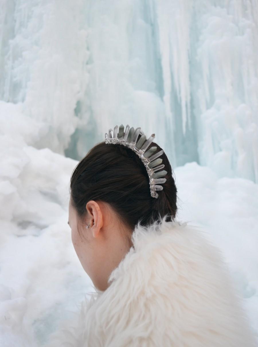 زفاف - Arctic Bride Quartz Crystal Hair Comb, Bridal Tiara, Wedding Veil Comb