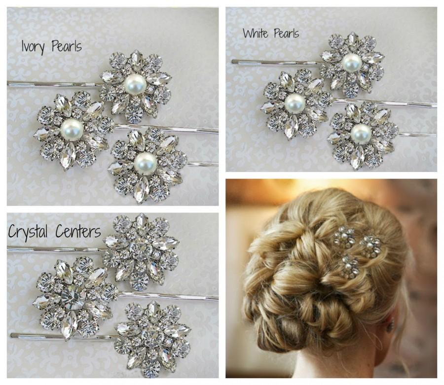 زفاف - Bridal bobby pins, Wedding hair clip, Pearl Hair pins, Bridesmaid Hair pin, clips for Bridal Hair, Ivory Pearl, White Pearl, Crystal Clips