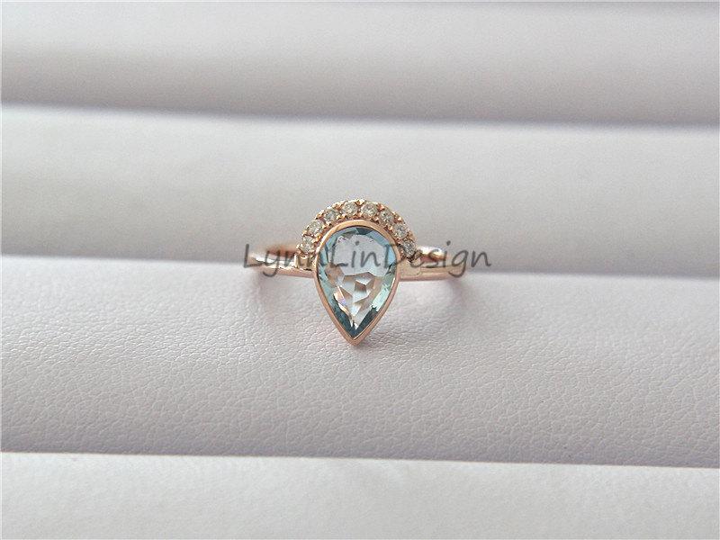 زفاف - 14K Rose Gold Ring 6x8mm Pear Aquamarine Ring Teardrop Ring Aquamarine Wedding Ring Aquamarine Engagement Ring Aquamarine Gemstone Jewel