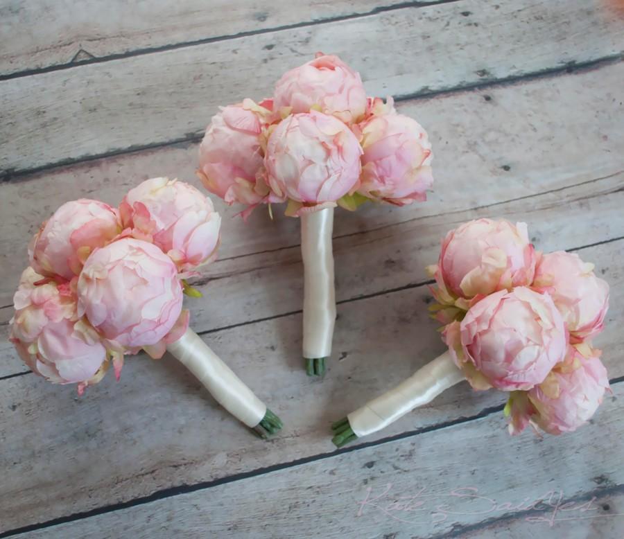 Wedding - Blush Pink Peony Wedding Bouquets - Set of 3 Bridesmaids Bouquets