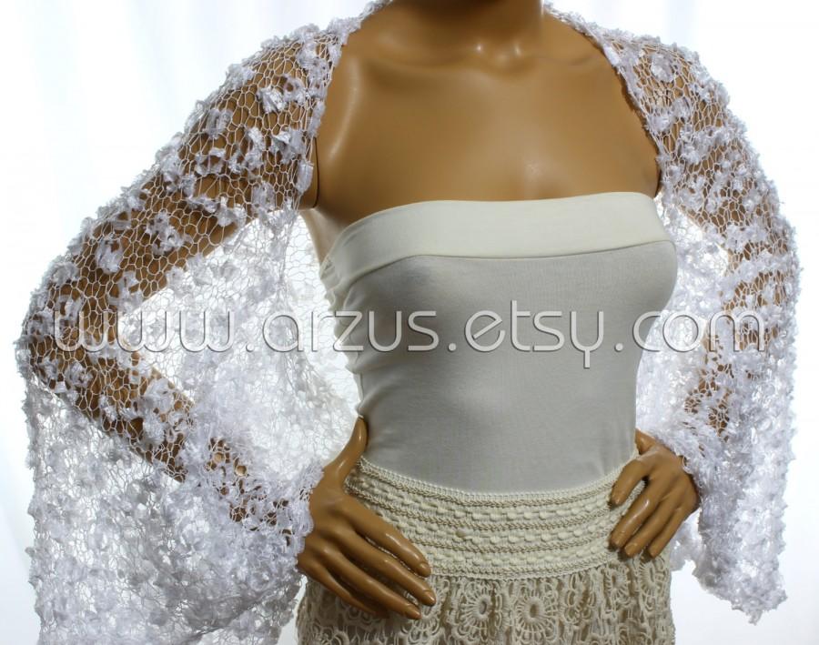 Свадьба - Wedding Shrug Knit White Shrug Cover Ups Shawls Wraps Long Sleeve Evening Spring Weddings Bridal Accessories Shrugs Boleros Bridesmaids Gift