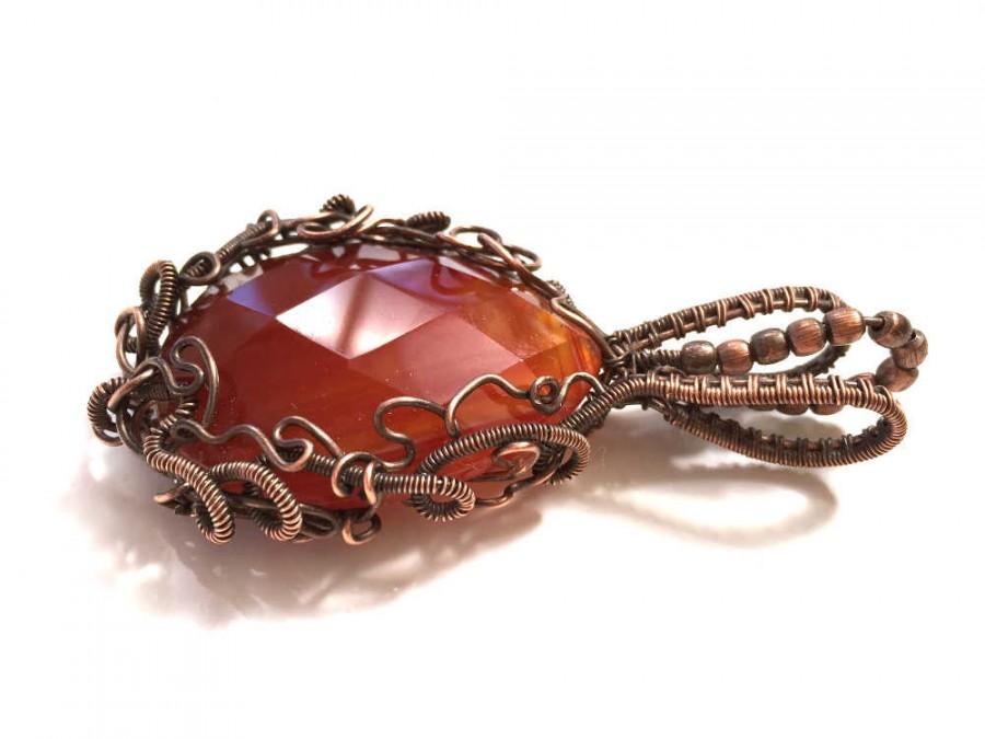 زفاف - oxidised copper wirework jewellery, present for jewelry lovers, faceted gemstone with wire, gift for teacher pendant, for my grandmother