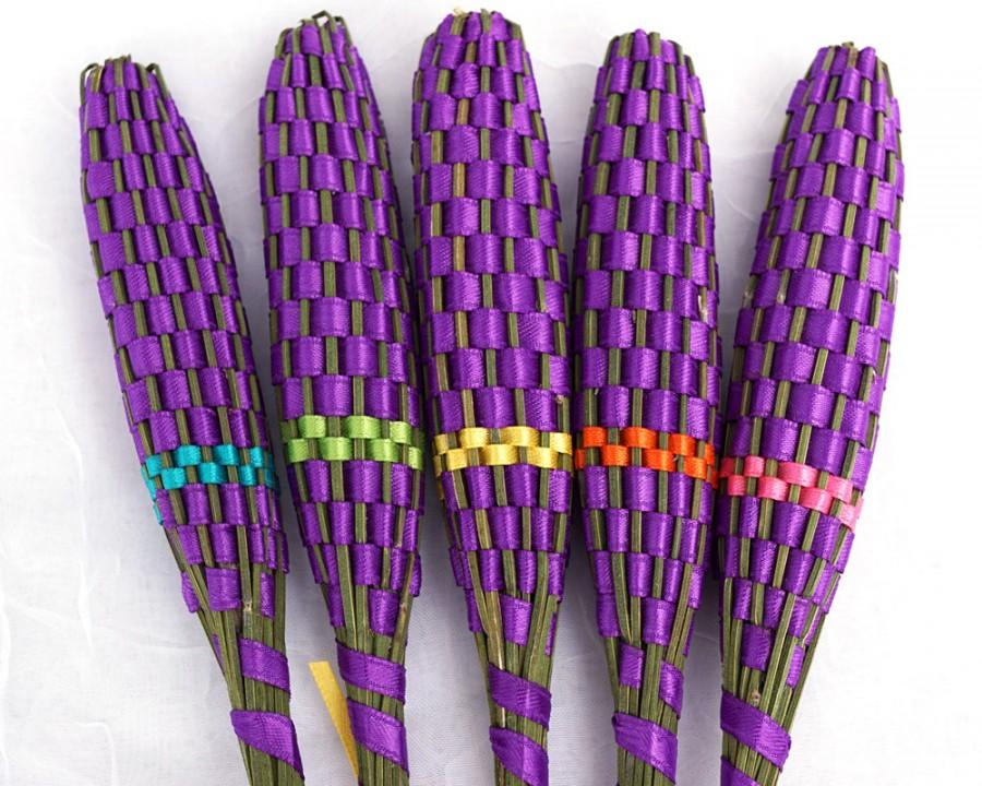 Hochzeit - Large Fancy Purple Organic Lavender Wand with colorful rainbow line, Wedding Gift for Bride Wedding Decor Flower Bouquet natural scent