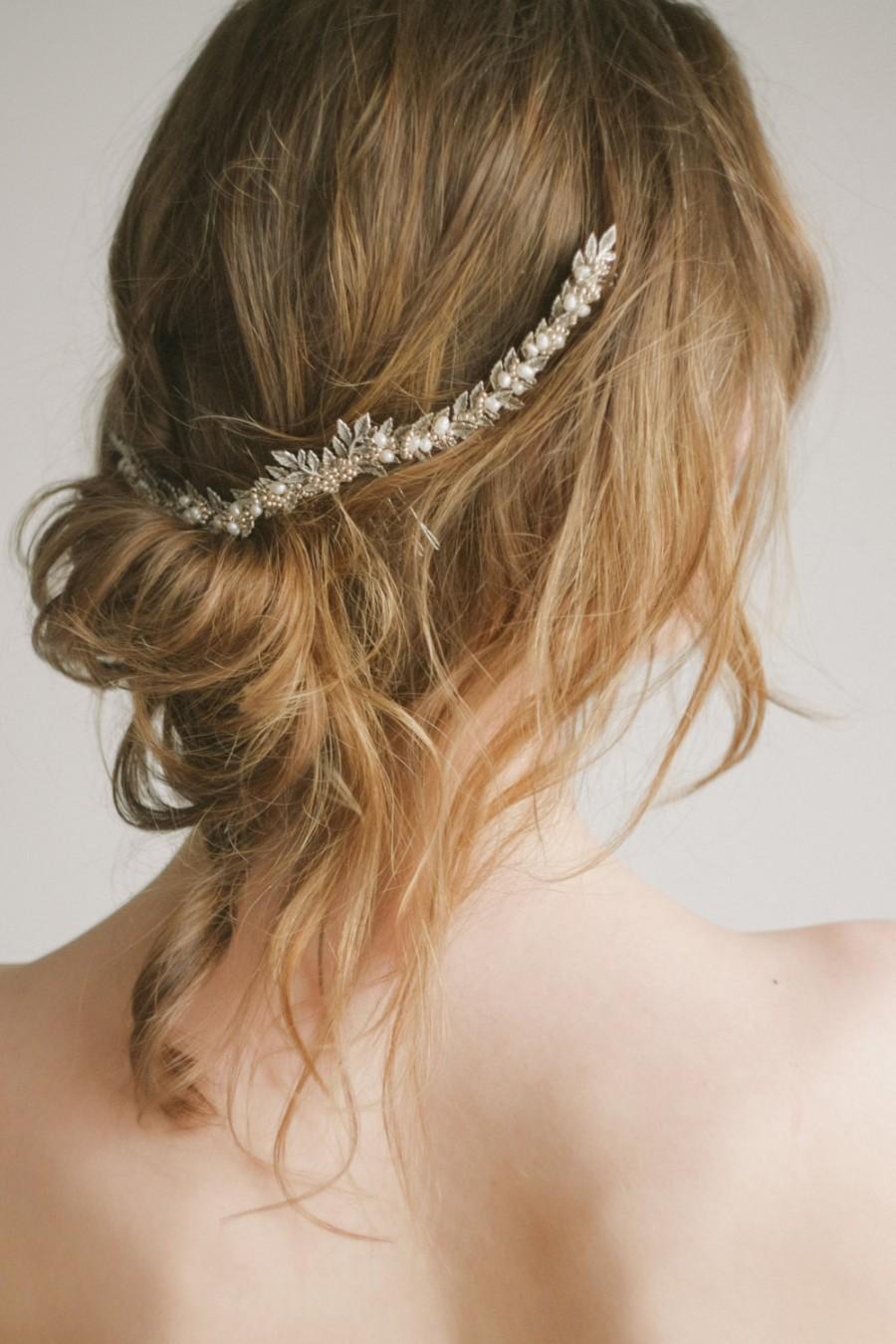 Wedding - Silver Pearl comb, silver floral comb, silver side hairpiece, Pearl headpiece, Wedding Hair Chain Bridal Hair, Wedding Hair Comb, pearl comb