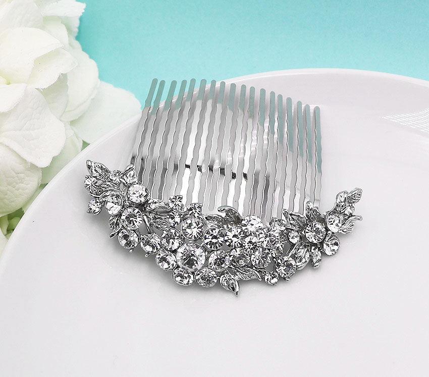 زفاف - Bridal hair accessories, wedding hair comb, floral crystal rhinestone hair comb hair comb wedding headpieces, silver gold comb 204725163