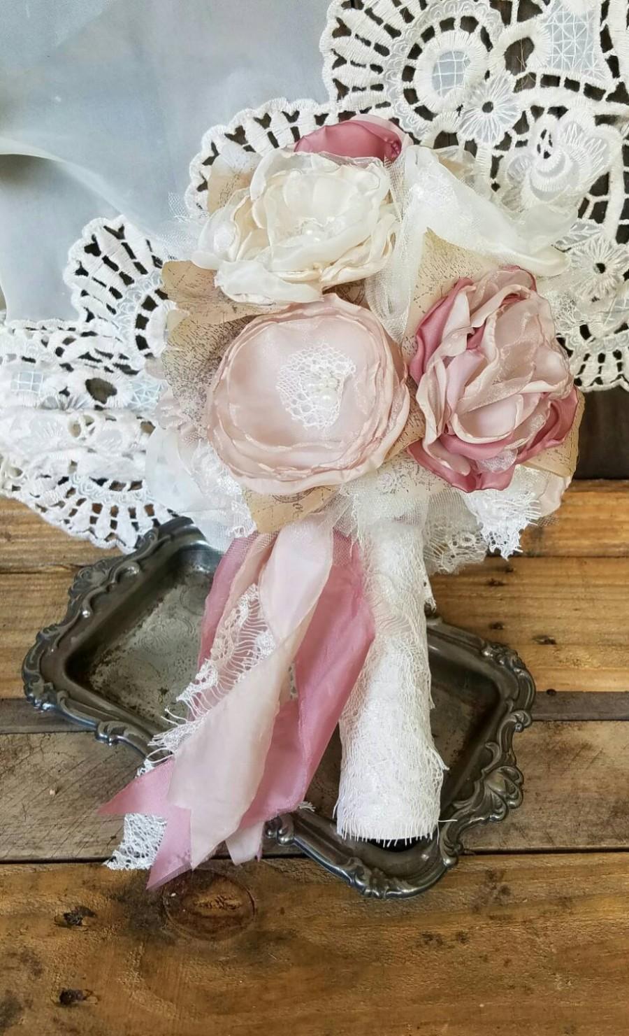 زفاف - Bridal Bouquet, Vintage Bouquet, Boho Bouquet, bridesmaids bouquet Fabric bouquet ,alternative bouquet,  wedding flowers, dusty rose bouquet