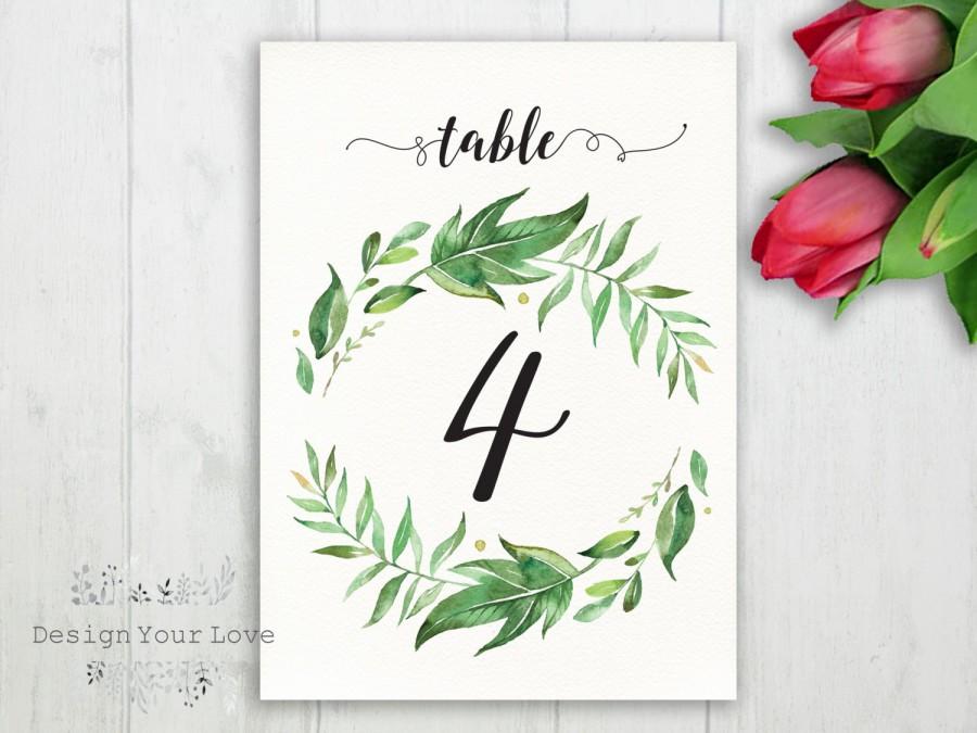 Wedding - wedding table numbers printable greenery table numbers garden floral green wedding leafy greenery wreath instant download table numbers