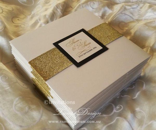 Свадьба - LUXURY wedding invitation set, Gold glitter wedding invitation suite x25 pocket wedding invites, belly band 2 cards custom pocketfold pack