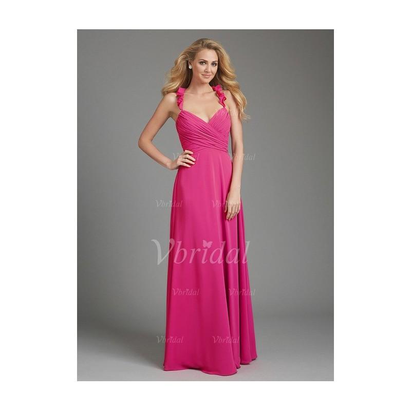 Mariage - A-Line/Princess Halter Floor-Length Chiffon Bridesmaid Dress With Ruffle - Beautiful Special Occasion Dress Store